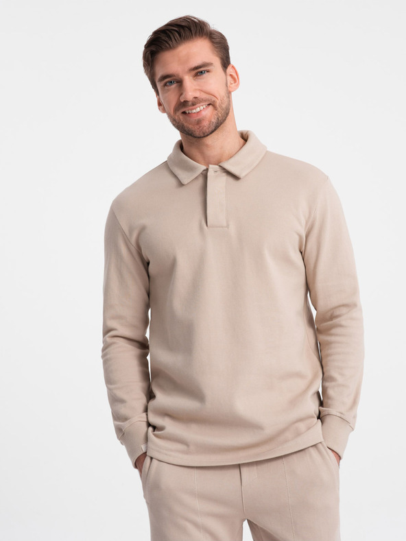 Ombre Clothing Béžová pánska tepláková súprava polokošeľa + nohavice Ombre Oblečenie