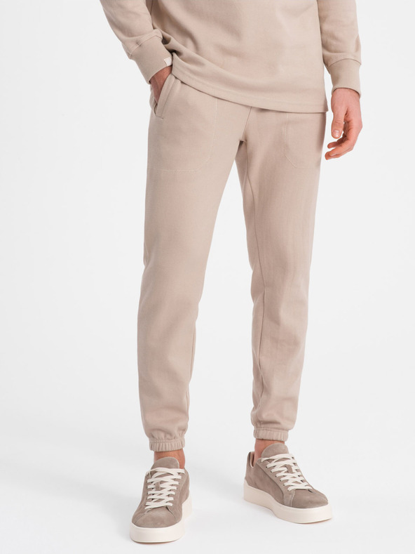 Ombre Clothing Béžová pánska tepláková súprava polokošeľa + nohavice Ombre Oblečenie