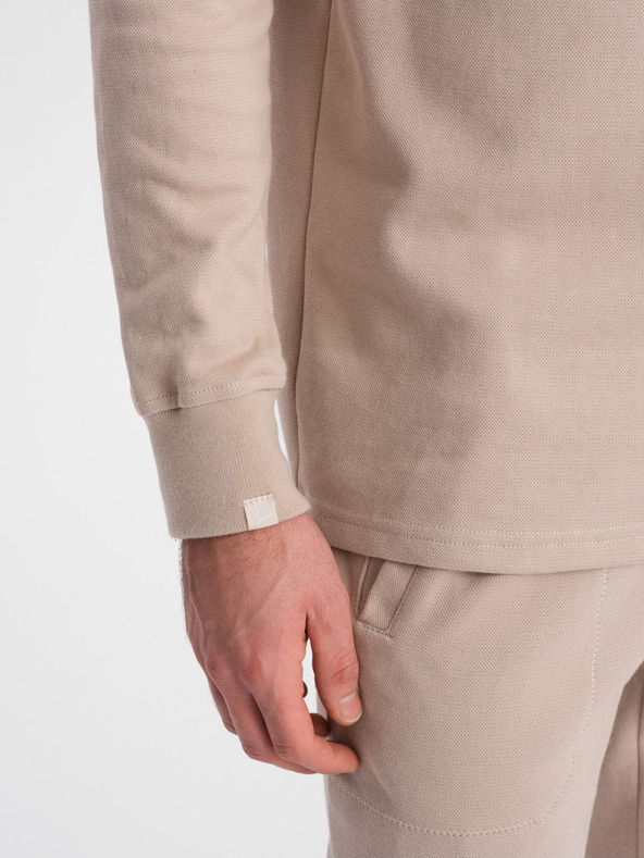 Ombre Clothing Béžová pánska tepláková súprava polokošeľa + nohavice Ombre Oblečenie