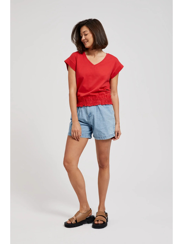 Moodo Červená blúzka s výstrihom do V a elastickým pásom Moodo