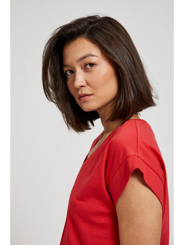 Moodo Červená blúzka s výstrihom do V a elastickým pásom Moodo