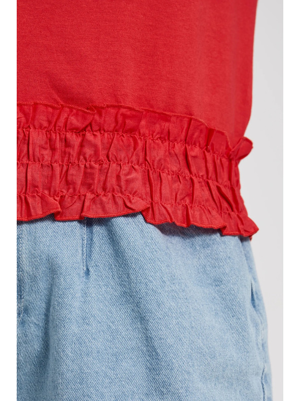 Moodo Červená blúzka s výstrihom do V a elastickým pásom Moodo