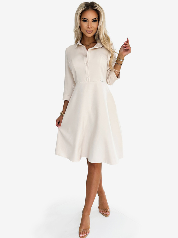 numoco Splývavé košeľové šaty s opaskom - béžové Numoco SANDY