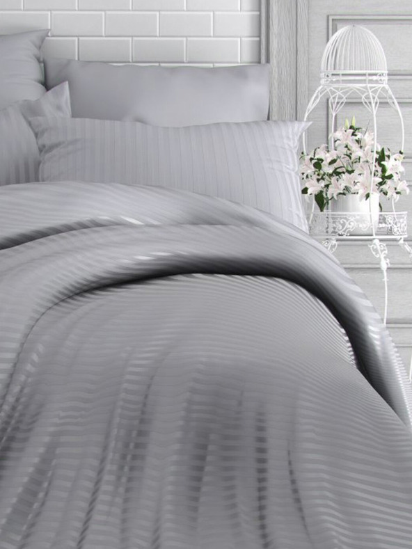 Kvalitex Saténové predĺžené posteľné obliečky s prúžkom 140x220, 70x90cm SVETLO SIVÉ