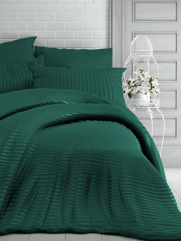 Kvalitex Saténová predĺžená posteľná bielizeň s prúžkom 140x220, 70x90cm DARK GREEN