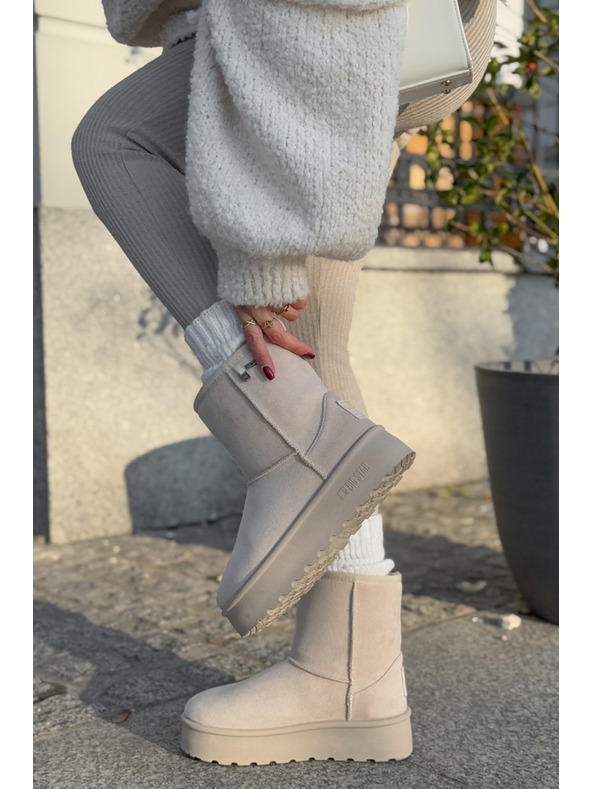 BIG STAR SHOES Dámske snehové topánky na vysokej platforme Big Star Light Beige