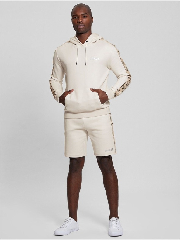 Guess Jeans Pánska béžová mikina Guess Eco Mickey Quattro G Hoodie