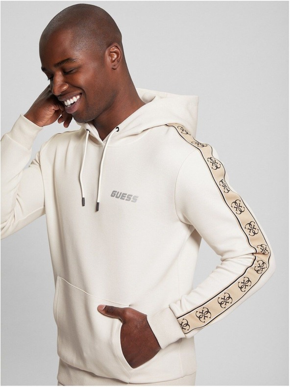 Guess Jeans Pánska béžová mikina Guess Eco Mickey Quattro G Hoodie