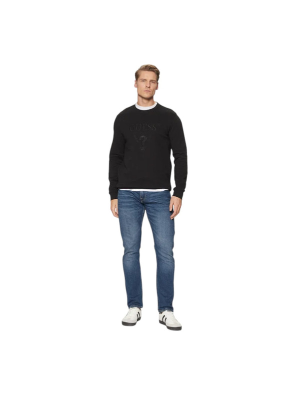 Guess Jeans Pánska čierna mikina s vyšitým logom Guess jeans
