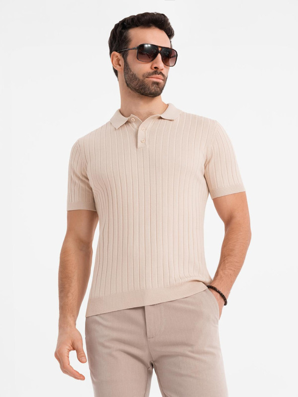 Ombre Clothing Pánska polokošeľa SLIM FIT z viskózy so zvislými pruhmi Ombre Clothing