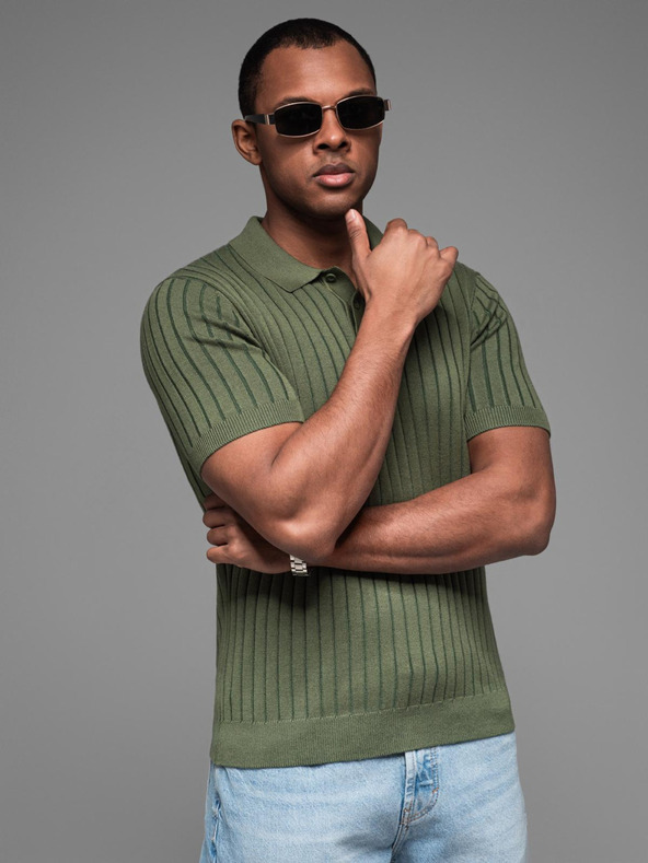 Ombre Clothing Pánska polokošeľa SLIM FIT z viskózy so zvislými pruhmi Ombre Clothing