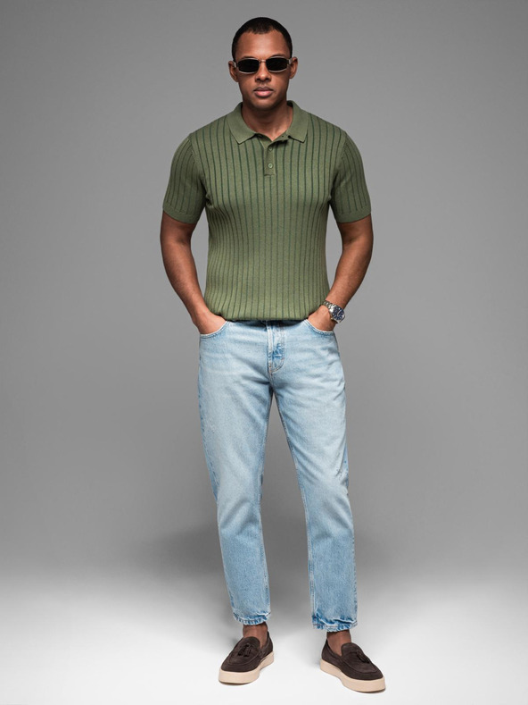 Ombre Clothing Pánska polokošeľa SLIM FIT z viskózy so zvislými pruhmi Ombre Clothing