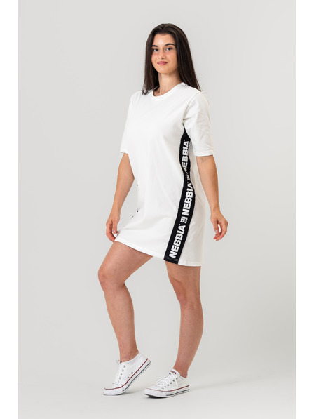 Nebbia Tričkové oversized šaty NEBBIA CLUB 594 XS/S, krémové