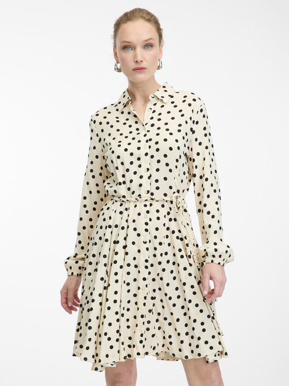 Orsay Krémové dámske košeľové šaty po kolená ORSAY