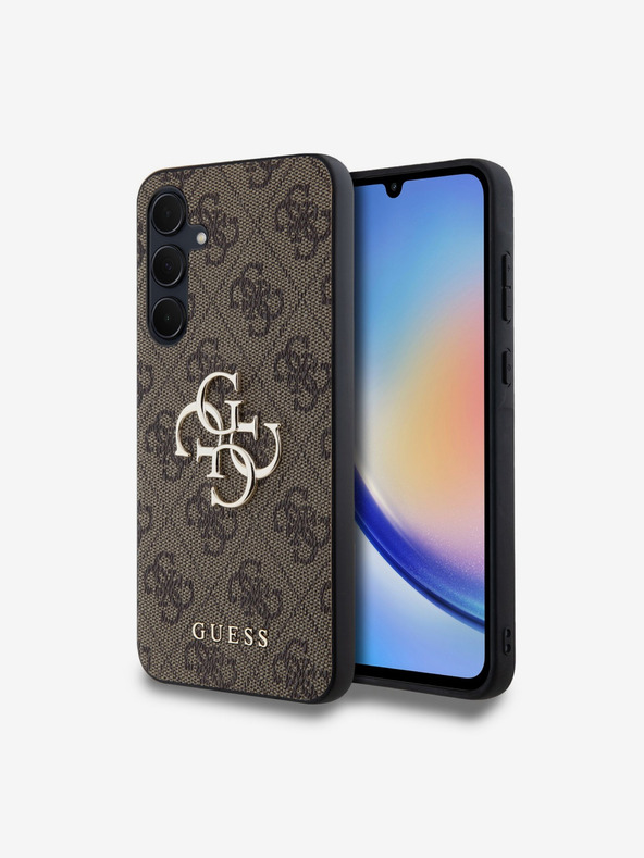 Guess Guess PU 4G Metal Logo Zadný kryt pre Samsung Galaxy A35 5G Brown