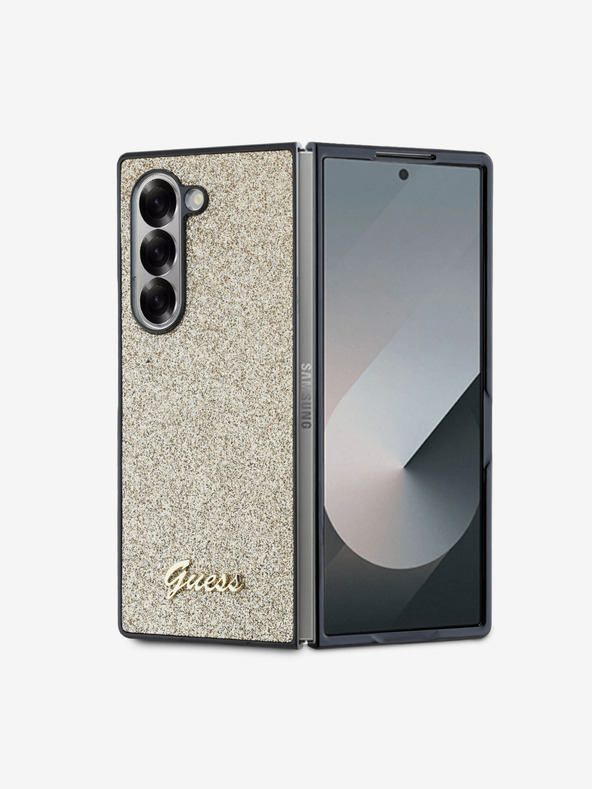 Guess Guess PC/TPU Trblietavé vločky Metal Logo Zadný kryt pre Samsung Galaxy Z Fold 6 Gold