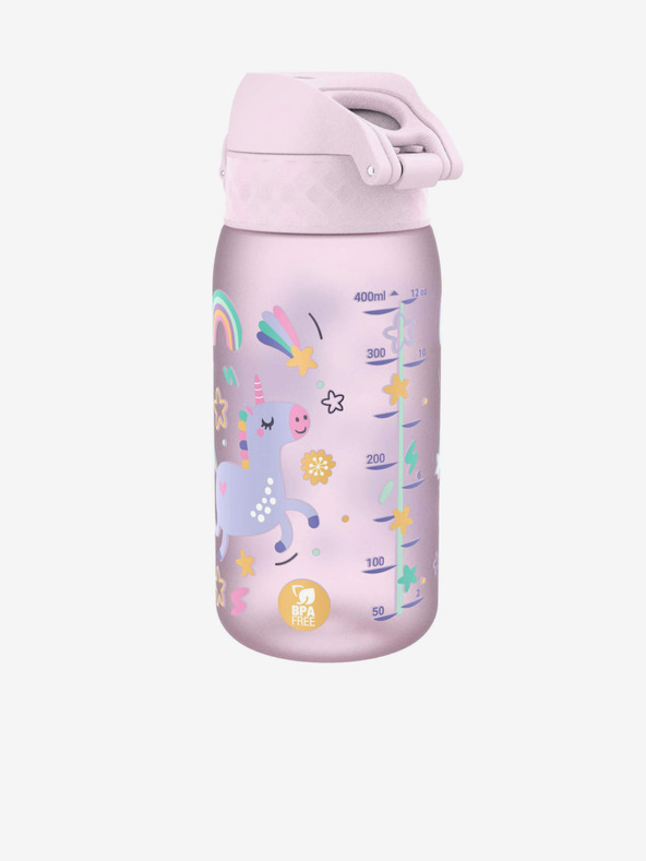 ION8 Ružová dievčenská vzorovaná fľaša Ion8 Leak Proof Unicorn 350 ml