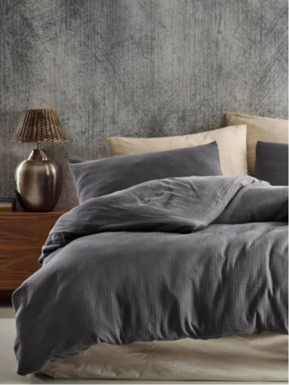 Kvalitex Francúzska mušelínová posteľná bielizeň 240x200, 70x90cm tmavo sivá Kvalitex