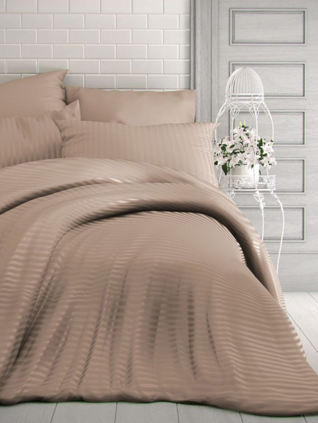 Kvalitex Saténové predĺžené posteľné obliečky s prúžkom 140x220, 70x90cm béžové Kvalitex
