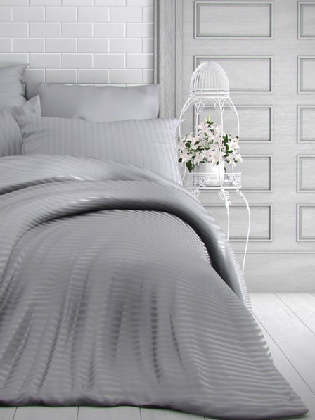 Kvalitex Francúzska saténová posteľná bielizeň s prúžkom 1+2, 200x200, 70x90cm svetlo sivá Kvalitex