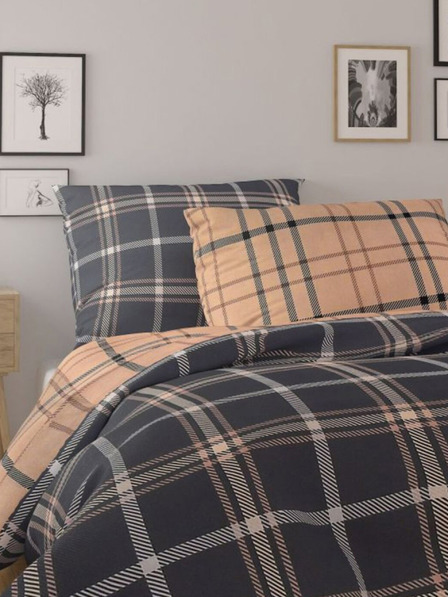 Kvalitex Bavlnená posteľná bielizeň Nordic Collection 140x200, 70x90cm Karo tmavo hnedé Kvalitex