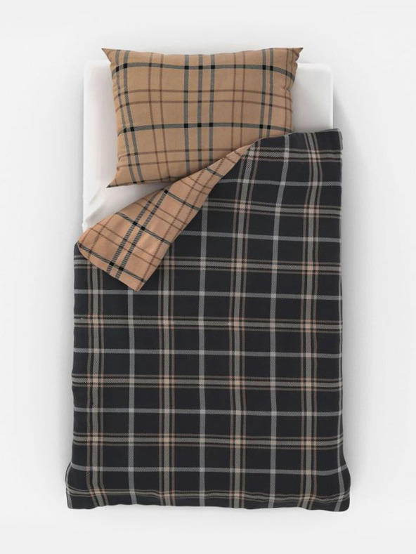 Kvalitex Bavlnená posteľná bielizeň Nordic Collection 140x200, 70x90cm Karo tmavo hnedé Kvalitex
