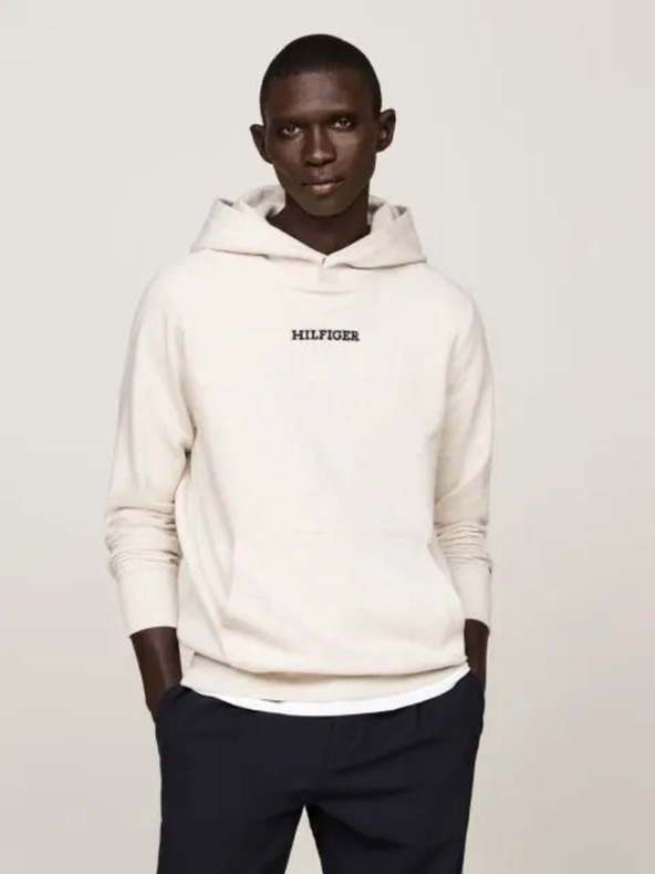 Tommy Hilfiger Pánska biela mikina Monotype Heathered Oatmilk Tommy Hilfiger