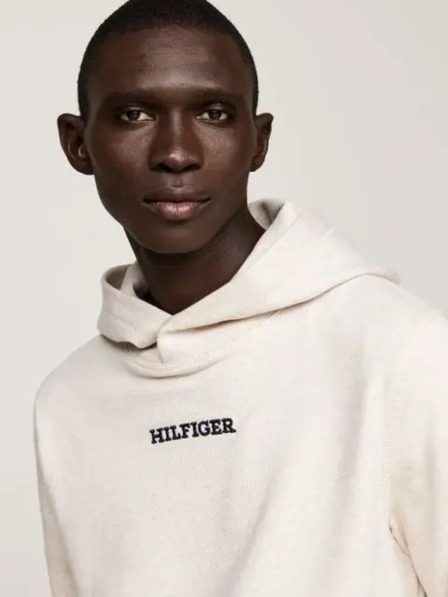 Tommy Hilfiger Pánska biela mikina Monotype Heathered Oatmilk Tommy Hilfiger
