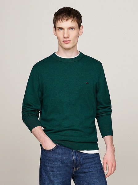 Tommy Hilfiger Pánsky zelený sveter Ornamental Green Heather Tommy Hilfiger