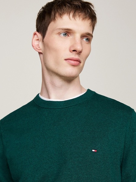 Tommy Hilfiger Pánsky zelený sveter Ornamental Green Heather Tommy Hilfiger