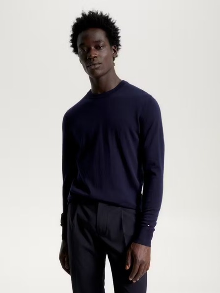 Tommy Hilfiger Pánsky modrý jemný vlnený sveter Tommy Hilfiger