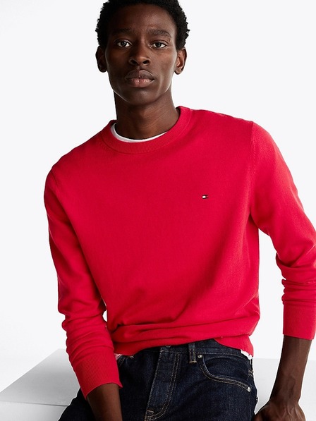 Tommy Hilfiger Pánsky červený sveter Primary Red Tommy Hilfiger