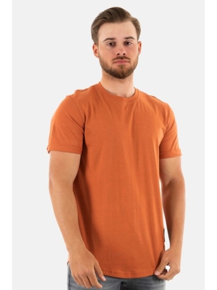 Calvin Klein Pánske oranžové tričko Calvin Klein Jeans Badge Round Hem Tee GAN Auburn