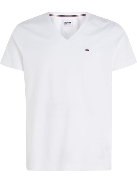 Tommy Jeans Pánske biele tričko Tommy Jeans V-Neck T-Shirt 100 Classic White