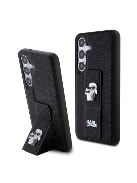 Karl Lagerfeld Karl Lagerfeld Saffiano Grip Stand Metal Logo Zadný kryt pre Samsung Galaxy S24 Black