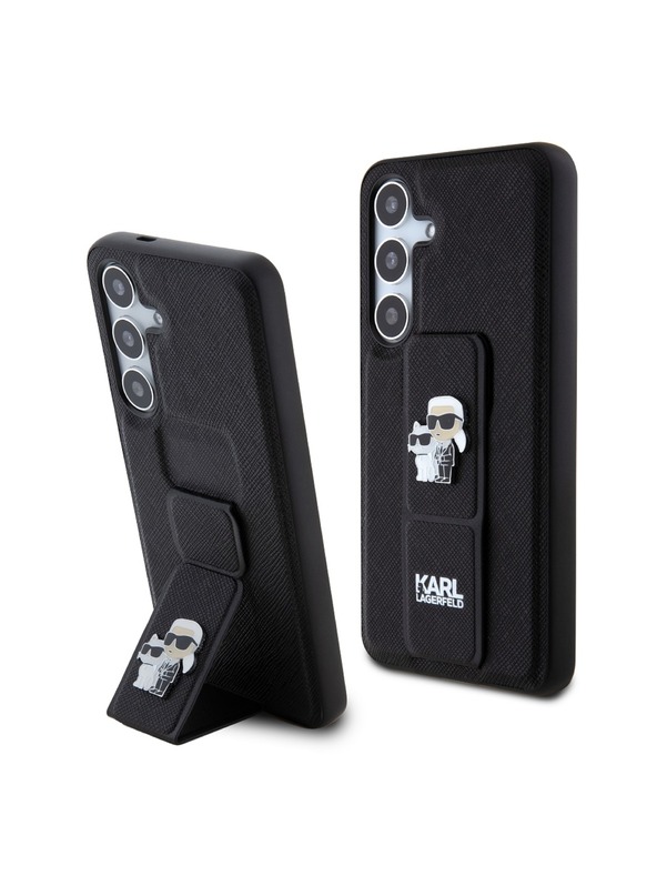 Karl Lagerfeld Karl Lagerfeld Saffiano Grip Stand Metal Logo Zadný kryt pre Samsung Galaxy S24 Black