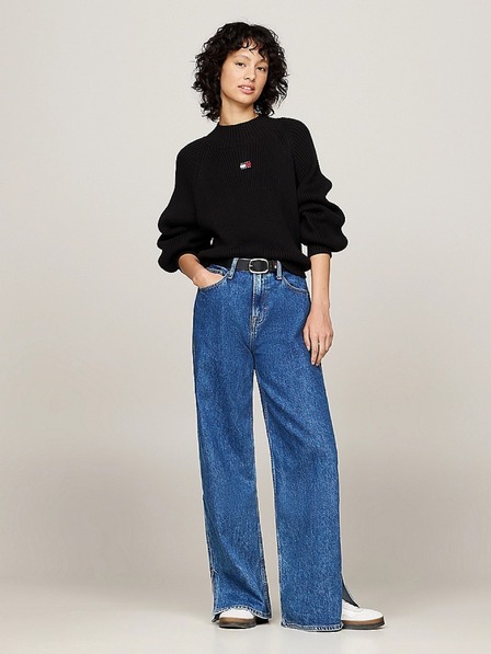 Tommy Jeans Dámsky čierny sveter Tommy Jeans Badge Rib-Knit Black