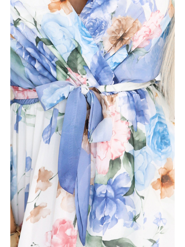 numoco Vzdušné zavinovacie maxi šaty s kvetinovým vzorom modré ruže