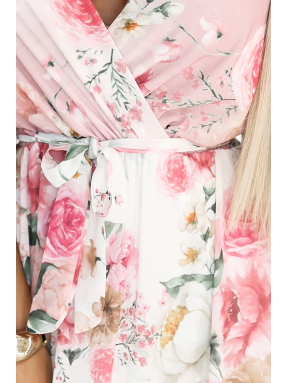 numoco Vzdušné zavinovacie maxi šaty s kvetinovým vzorom ružové ruže