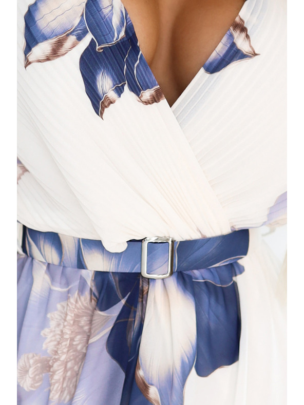 numoco Vzdušné zavinovacie midi šaty s veľkým kvetinovým vzorom v odtieňoch modrej