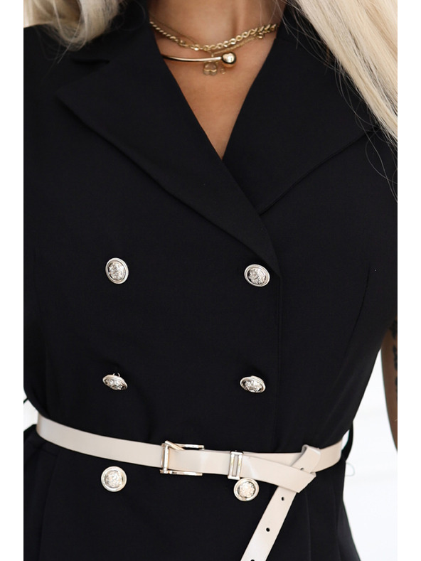 numoco Elegantné midi košeľové šaty so zlatými gombíkmi a pásom