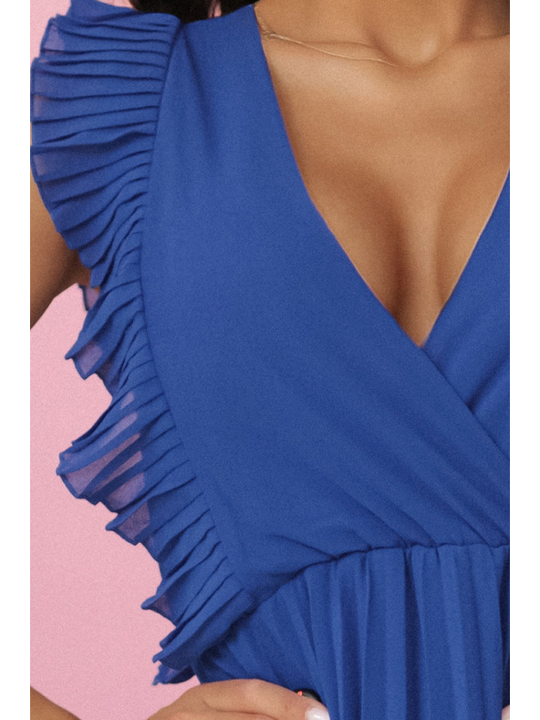 numoco EMILY Plisované šaty s volánikmi a výstrihom