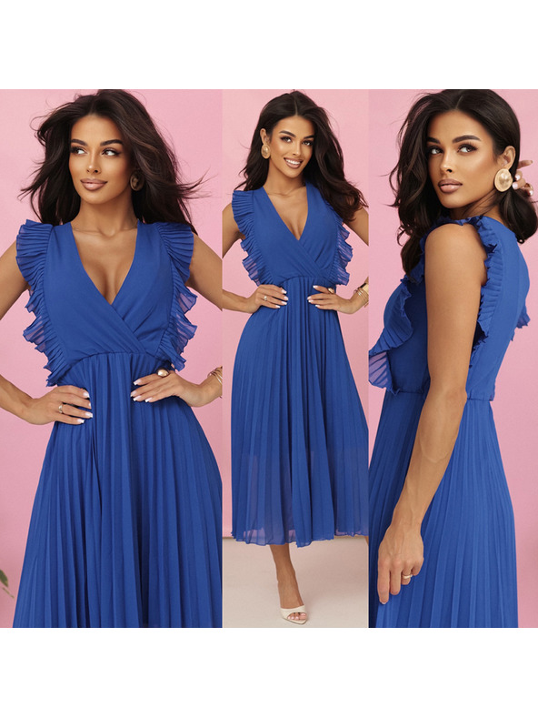 numoco EMILY Plisované šaty s volánikmi a výstrihom