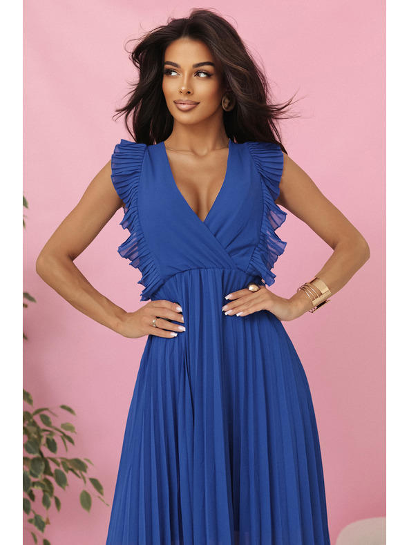 numoco EMILY Plisované šaty s volánikmi a výstrihom