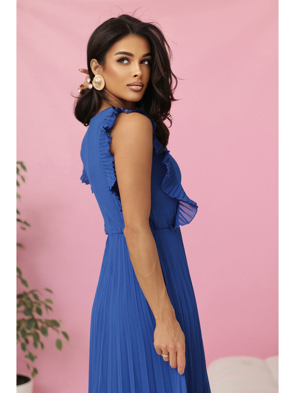 numoco EMILY Plisované šaty s volánikmi a výstrihom