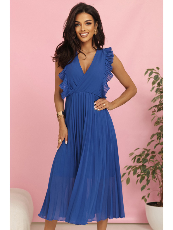 numoco EMILY Plisované šaty s volánikmi a výstrihom