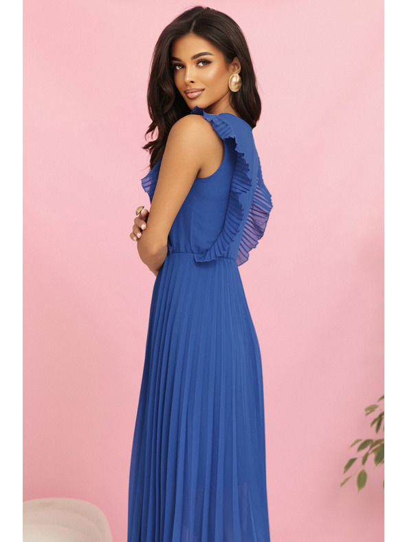 numoco EMILY Plisované šaty s volánikmi a výstrihom