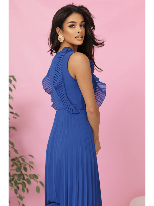 numoco EMILY Plisované šaty s volánikmi a výstrihom