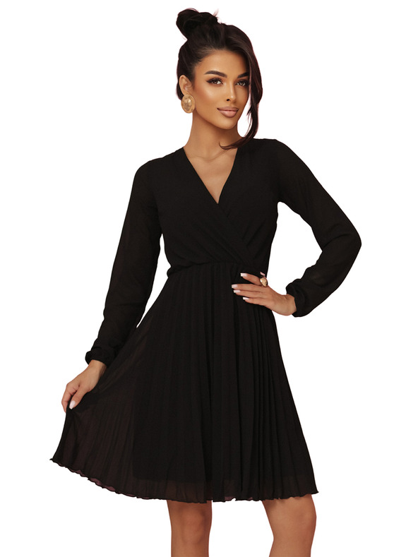 numoco Skladané šaty ISABELLE s dlhým rukávom a výstrihom