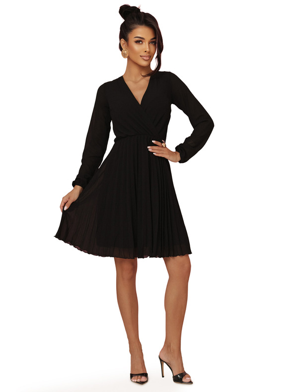 numoco Skladané šaty ISABELLE s dlhým rukávom a výstrihom